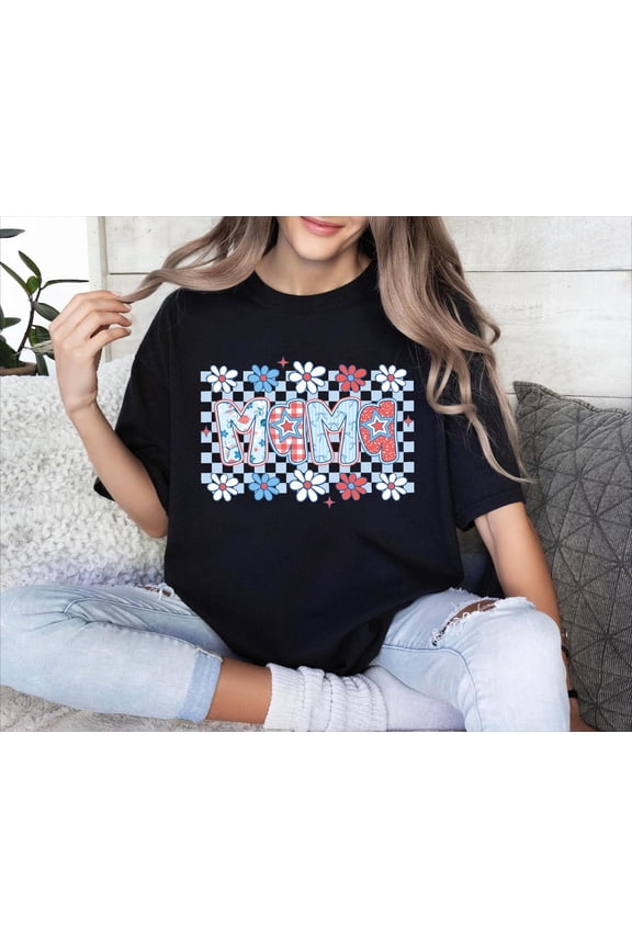 Mama Floral 4th of July Shirt, Mother Flowers Patriotic Sweatshirt, American Mama Tee, Retro Mama USA Tee, Boho Checkered Mama Sweater All Size S-5Xl