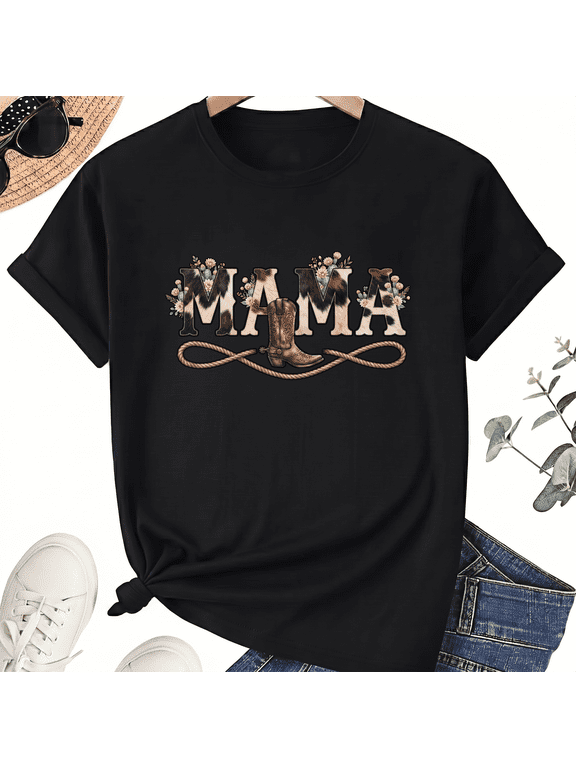 Mama Floral Boot Graphic Tee, Western Unisex Cotton Shirt