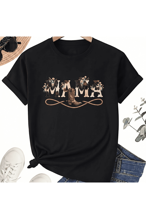 Mama Floral Boot Graphic Tee, Western Unisex Cotton Shirt