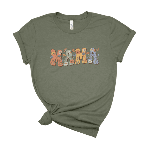 Mama Floral Cotton T-Shirt - Retro Flower Mother's Day Print Graphic Tee