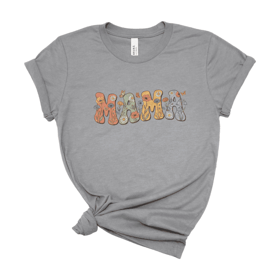Mama Floral Cotton T-Shirt - Retro Flower Mother's Day Print Graphic Tee