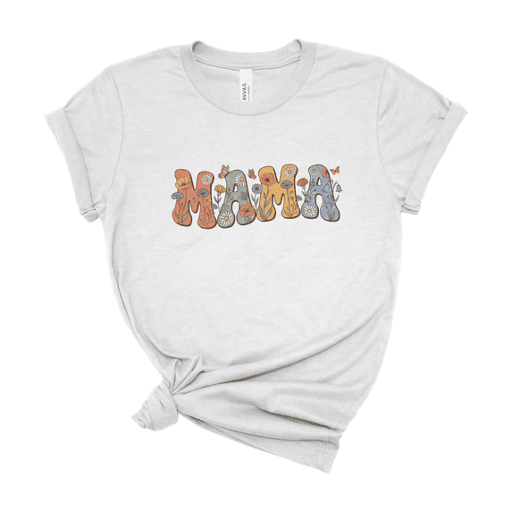Mama Floral Cotton T-Shirt - Retro Flower Mother's Day Print Graphic Tee