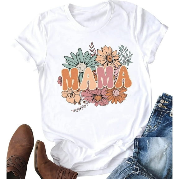 Mama Floral Shirt for Women Mom Vintage Boho Wild Flowers Graphic Cottagecore Gardening Tops Mother's Day Tee