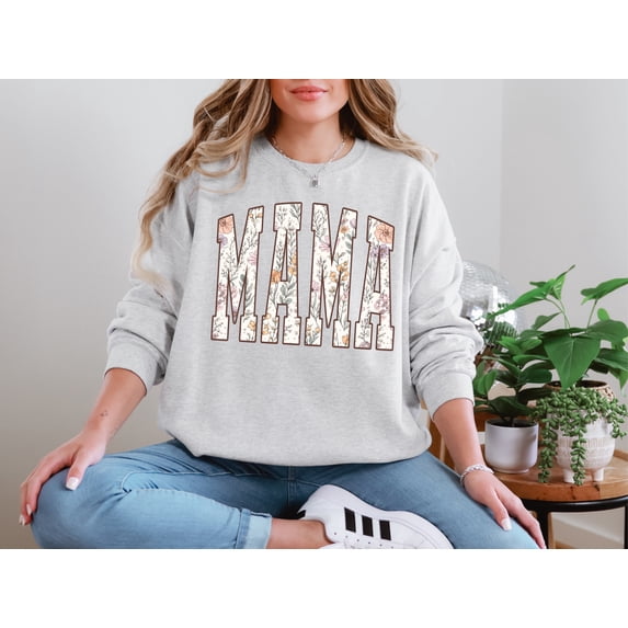 Mama Floral Sweatshirt - Wildflower Varsity Mama Pullover - Aesthetic Mom Flower Sweater - Mother’s Day Apparel - New Mom Gift Crewneck