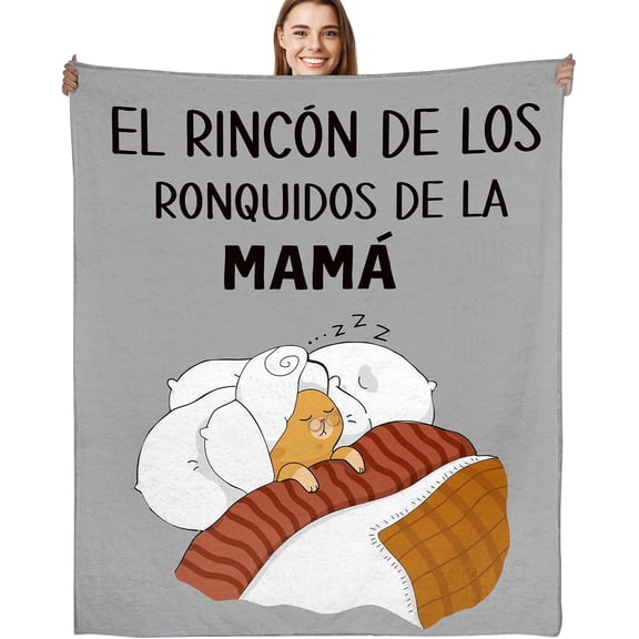 Mama Gifts Throw Blanket in Spanish, Funny Saying Cute Print Soft Cozy Grey Flannel Blanket 50x60, Gift for Mom, Home Decor for Bed Sofa