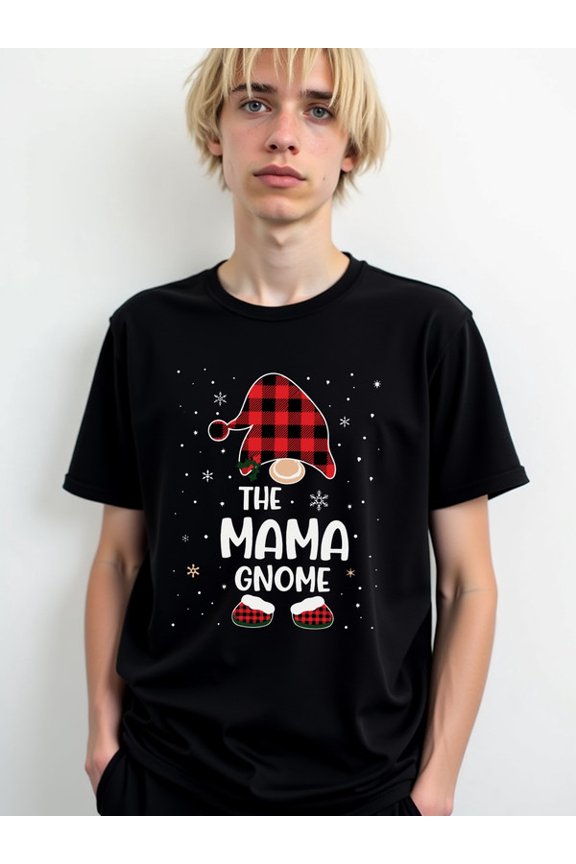 Mama Gnome Plaid Christmas Tee Mens t shirts black short funny Everyday and weekend wear Original Unisex Shirt Short Sleeve tshirts