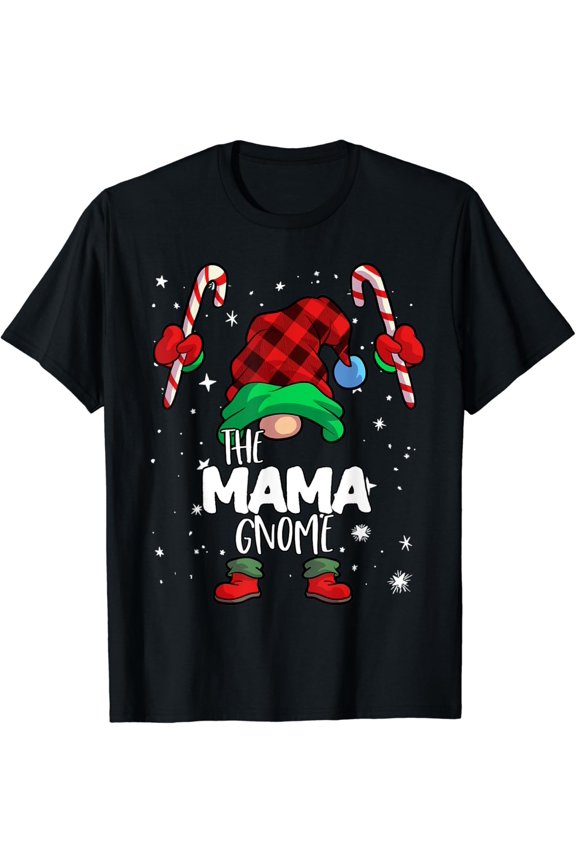 Mama Gnome Red Plaid Winter Graphic T-Shirt