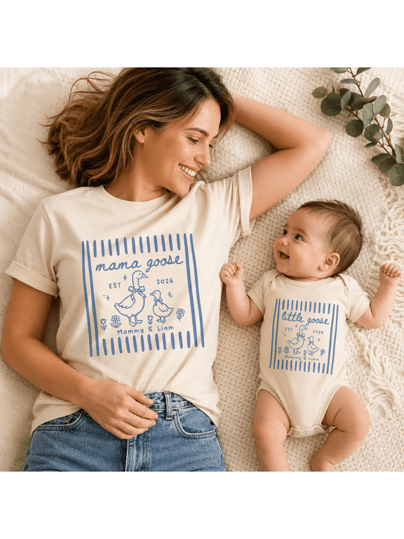 Mama Goose And Little Goose Matching Set, Custom Mom And Baby Shirts, Personalized Family Outfit, New Mom Gift Idea