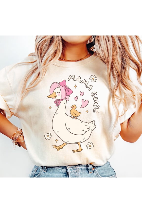 Mama Goose Shirt, Vintage Inspired Bird Graphic Tee, Sweet Motherhood Illustration with Duckling Accent Comfort Colors Unisex Cotton T-Shirt, Sizes S-3XL