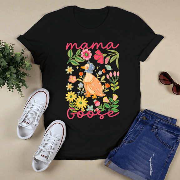 Mama Goose With Baby Boho Vintage Flower Goose Lover Classic Tshirt Vintage Tee US Size S-3XL