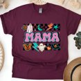 thumbnail image 1 of Mama Graphic T-Shirt | Cute Spooky Checkered Print Tee for Women, Maroon, Size S, 1 of 6