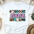 thumbnail image 1 of Mama Graphic T-Shirt | Cute Spooky Checkered Print Tee for Women, White, Size S, 1 of 6