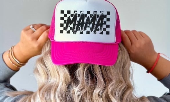 Mama Grunge Neon Pink & White Unisex Otto Trucker Hat  display picture 3