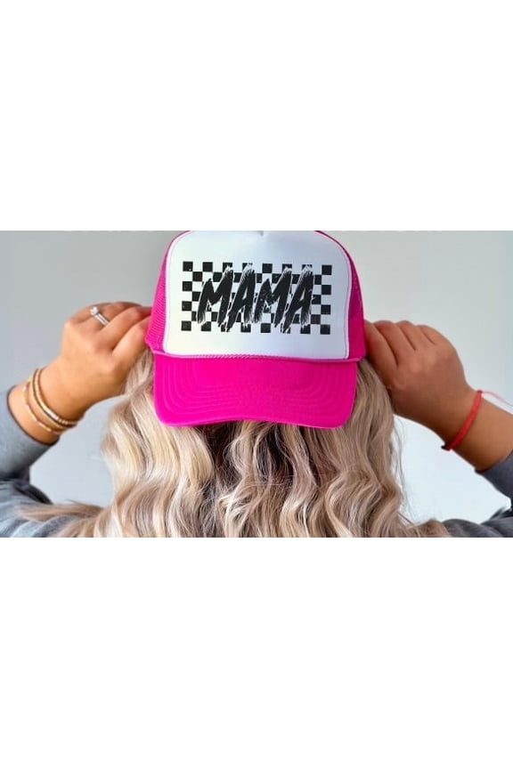 Mama Grunge Neon Pink & White Unisex Otto Trucker Hat