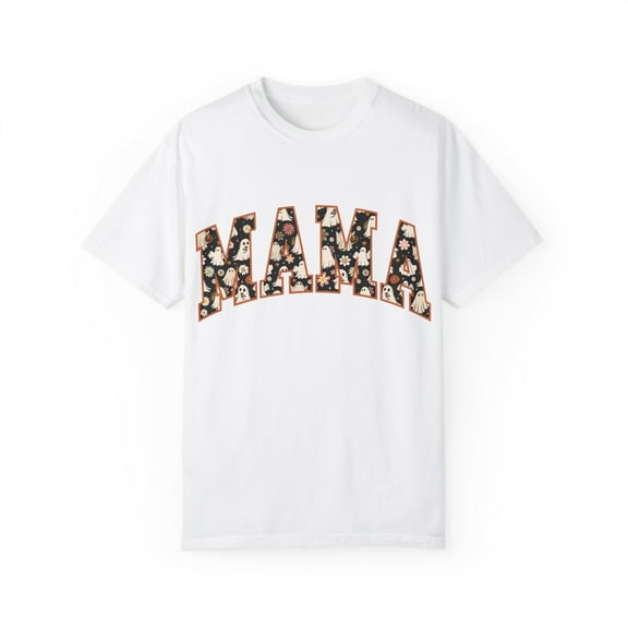 "Mama" Halloween T-Shirt - Cozy Ghost and Flower Design