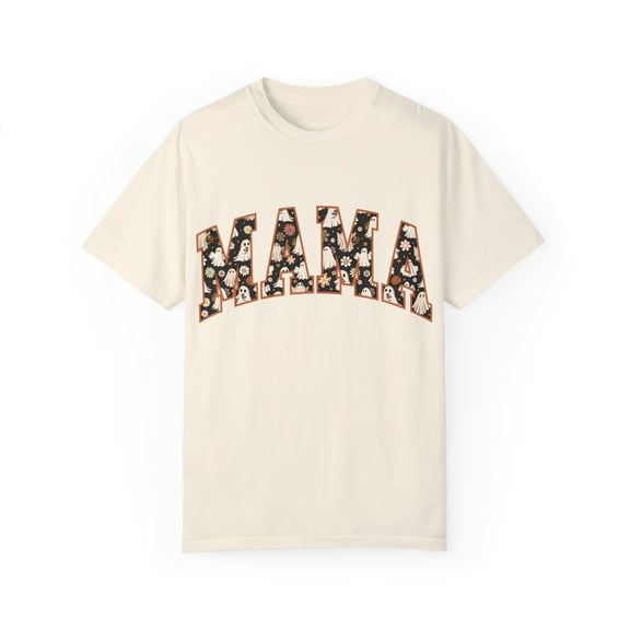 "Mama" Halloween T-Shirt - Cozy Ghost and Flower Design