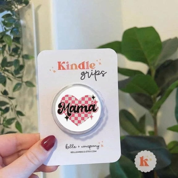 Mama Heart Checkered Phone, Pink Retro Phone, Mothers Day Phone Grip, Mom Gift Phone Holder, E-Reader Accessory