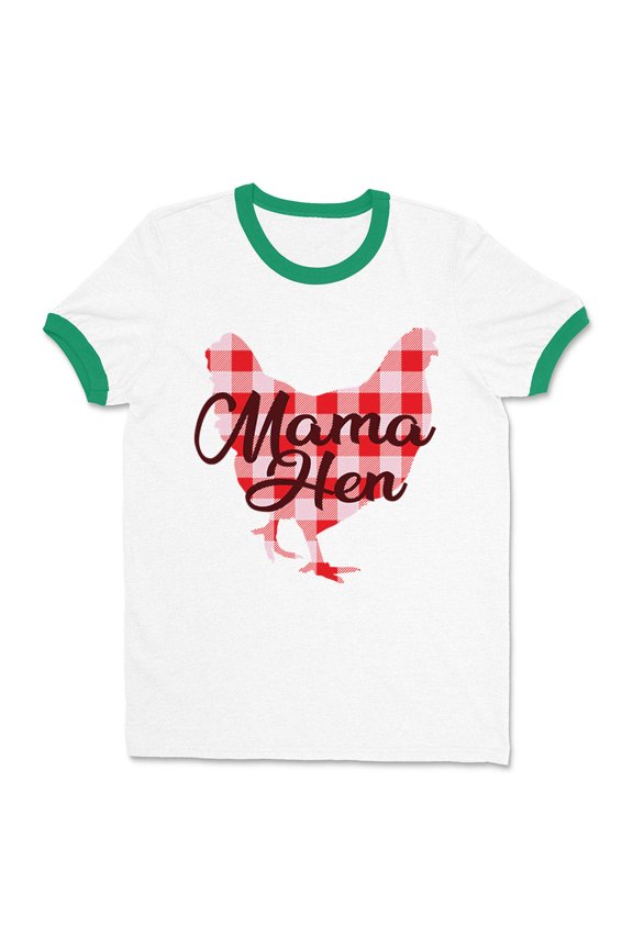 Mama Hen Ringer Tee Shirt Unisex Large White/Kelly Green