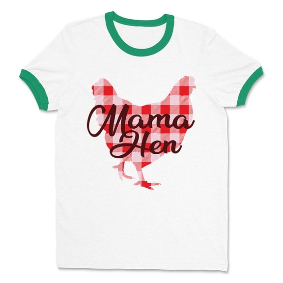 Mama Hen Ringer Tee Shirt Unisex Medium White/Kelly Green