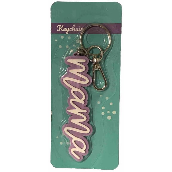 Mama Keychain – Purple & White Acrylic Script with Key Ring and Clasp – Gift for Moms