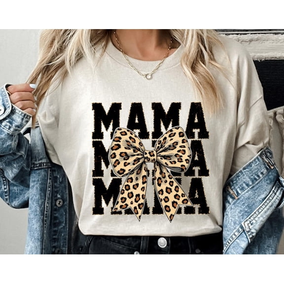 Mama Leopard Bow Shirt, Coquette Mom Tee