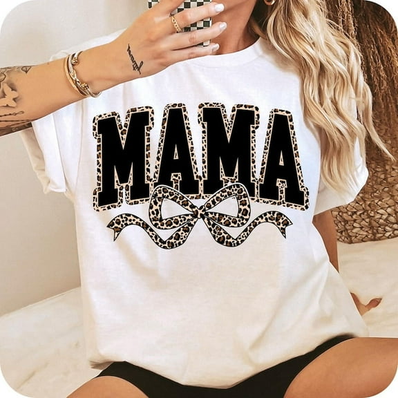 Mama Leopard Coquette Bow Shirt, Leopard Print Mama Tee, Varsity Mama Shirt, Retro Mama Shirt, Mother's Day Shirt, Cute Mom Aesthetic Tee