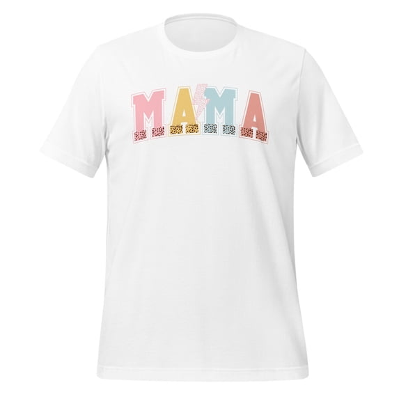 Mama Leopard Print Letter T-Shirt, Colorful Mom Graphic Tee, Casual Wear (4XL)