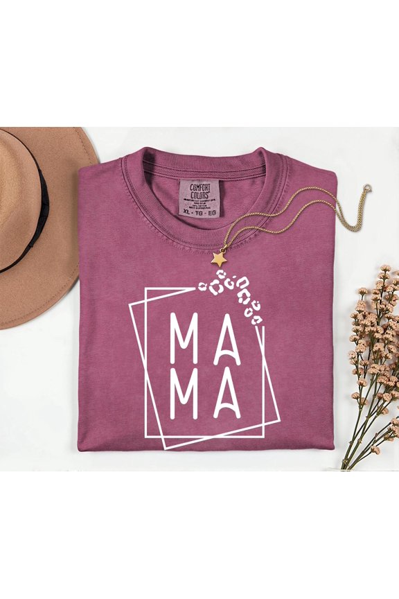 Mama Leopard Shirt Stacked Logo Mothers Day Tee