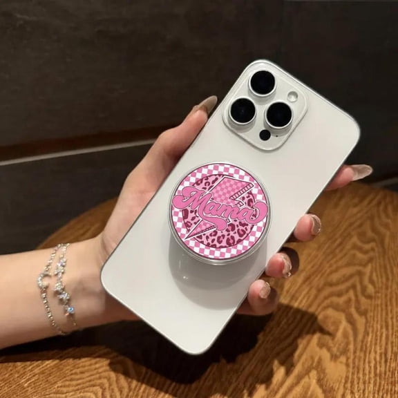 Mama Lightning Bolt Phone, Pink Leopard Checkered Phone, Mothers Day Phone Grip, Mom Gift Phone Holder, E-Reader Accessory