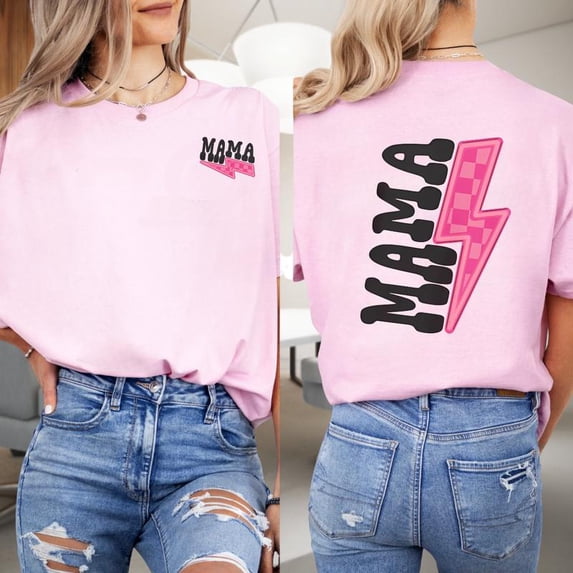 Mama Lightning Bolt Shirt – Retro Graphic Tee for Moms, Cute Gift for Mother's Day or Everyday Wear