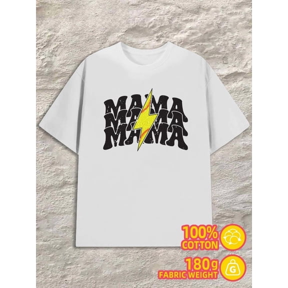 Mama Lightning Tee for men 180G 100% Cotton white Funny Unisex Shirt Graphic Tee tshirts Fashion Unisex Shirt Printed tshirts Classic Unisex Shirt Graphic Tee tshirts