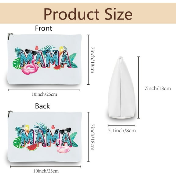 Mama Makeup Bags Canvas Cosmetic Bag Multi Purpose Case Zipper Leopard Pouches Toiletry Travel Storage Bag Purse Portable Makeup Storage Organizer for Mother's Day Women Gift 10x7Inch