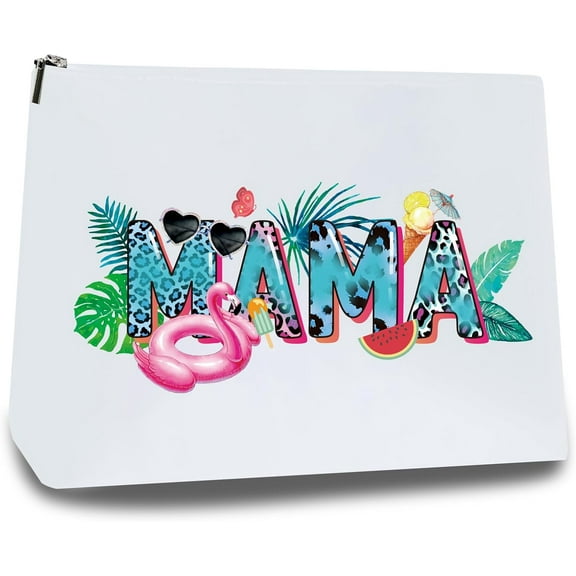 Mama Makeup Bags Canvas Cosmetic Bag Multi Purpose Case Zipper Leopard Pouches Toiletry Travel Storage Bag Purse Portable Makeup Storage Organizer for Mother's Day Women Gift 10x7Inch Multi-color