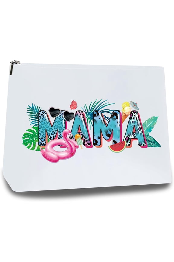 Mama Makeup Bags Canvas Cosmetic Bag Multi Purpose Case Zipper Leopard Pouches Toiletry Travel Storage Bag Purse Portable Makeup Storage Organizer for Mother's Day Women Gift 10x7Inch Multi-color