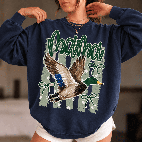 Mama Mallard Duck Sweatshirt, Green Bow Graphic - Walmart.com