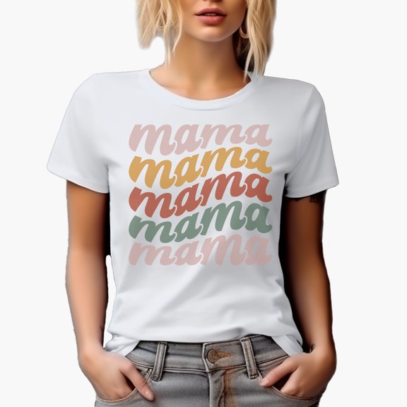 Mama, Mama, Mama, Groovy Retro Wavy Text Merch Gift, White T-Shirt, 3XL