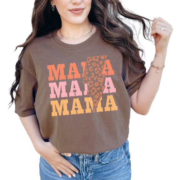 Mama, Mama, Mama & Leopard Print Lightning Art Merch, Espresso Comfort Colors T-Shirt, Large