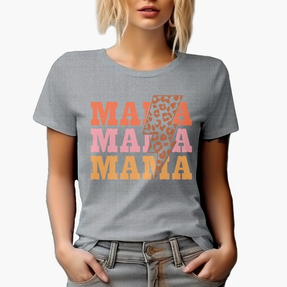Mama, Mama, Mama with Leopard Print Lightning Art Merch Gift, Heather Grey T-Shirt, 3XL