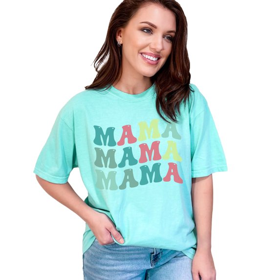 Mama, Mom Themed, Groovy Retro Wavy Text, Chalky Mint Comfort Colors T-Shirt, 3XL