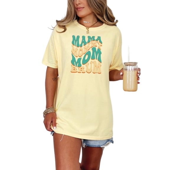 Mama, Mommy, Mom, Brum, Mother's Day Themed, Groovy Retro Wavy Text, Butter Comfort Colors T-Shirt, Large