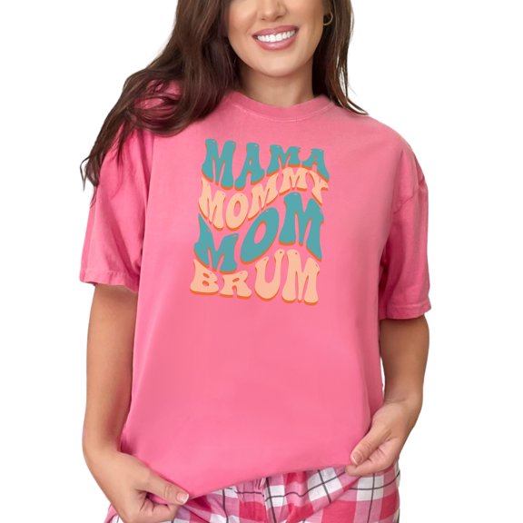 Mama, Mommy, Mom, Brum, Mother's Day Themed, Groovy Retro Wavy Text, Crunchberry Comfort Colors T-Shirt, Large