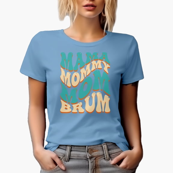 Mama, Mommy, Mom, Brum, Mother's Day Themed, Groovy Retro Wavy Text Merch Gift, Baby Blue T-Shirt, Medium