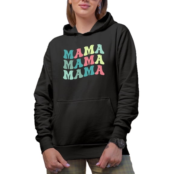 Mama, Mother Themed, Groovy Retro Wavy Text Merch Gift, Black Hooded Sweatshirt or Hoodie, 2XL