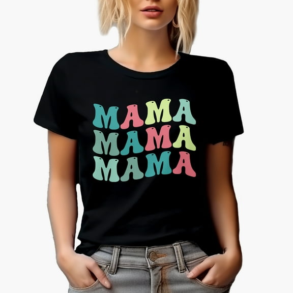 Mama, Mother Themed, Groovy Retro Wavy Text Merch Gift, Black T-Shirt, Small