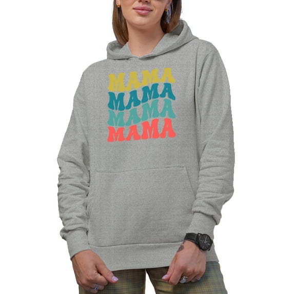 Mama, Mother's Day Themed, Groovy Retro Wavy Text Merch Gift, Heather Grey Hooded Sweatshirt or Hoodie, 2XL