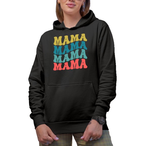 Mama, Mother's Day or Birthday, Groovy Retro Wavy Text Merch Gift, Black Hooded Sweatshirt or Hoodie, Small