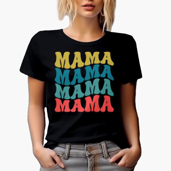 Mama, Mother's Day or Birthday, Groovy Retro Wavy Text Merch Gift, Black T-Shirt, Small