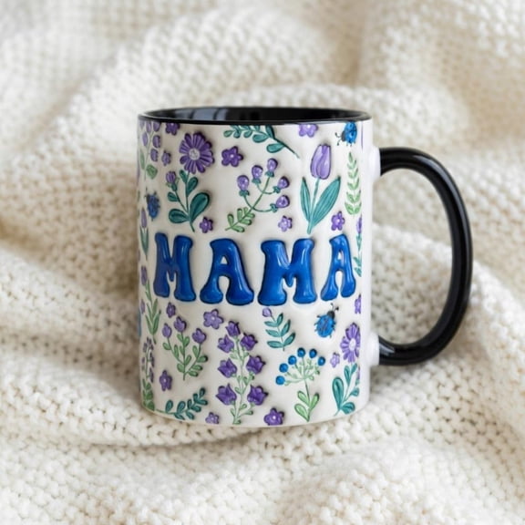 Mama Mug Mothers Day Gift for Mom | Floral Embossed Print Blue MAMA Ceramic