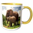 thumbnail image 1 of 3drose, Mama N Baby Elephants in Wild, 15oz Two-tone Yellow Mug, 1 of 6