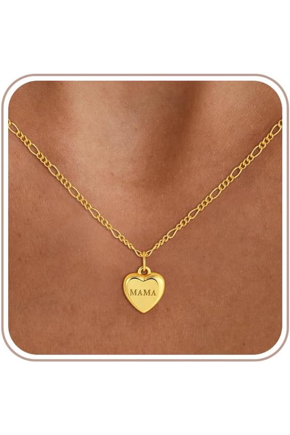Mama Necklace for Women, 18K Gold Plated Heart Pendant Dainty Mom Necklace Non Tarnish Jewelry for Mama, Mothers Gifts for New Mom, First Time Mommy[k1347]